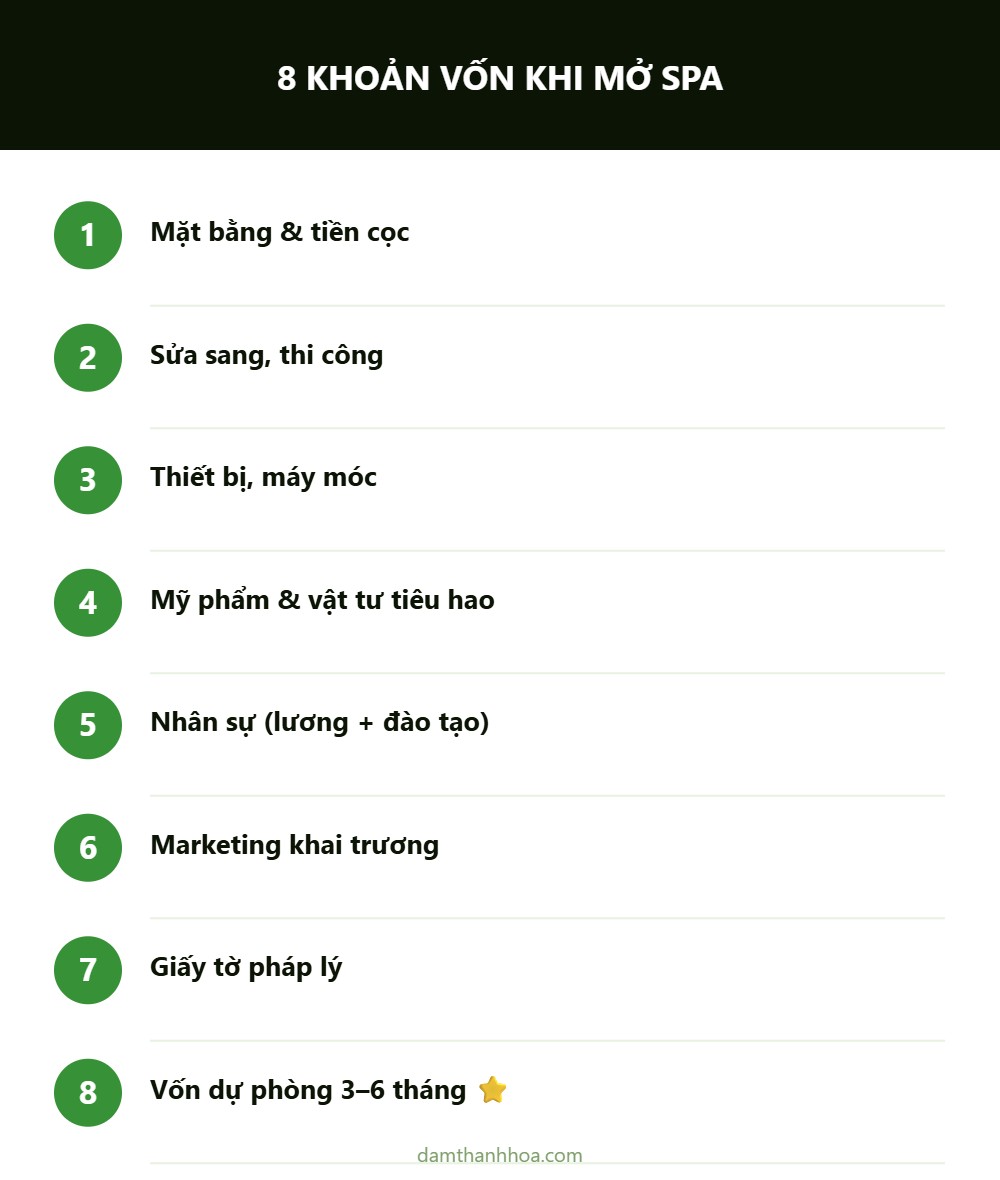 8 khoản vốn khi mở spa